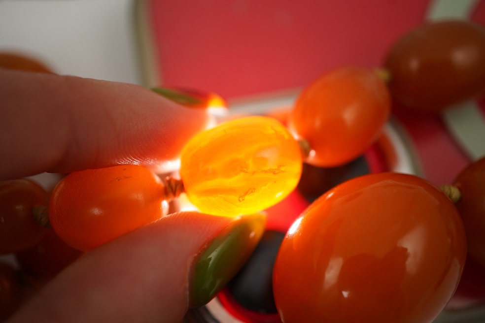 An amber bead necklace